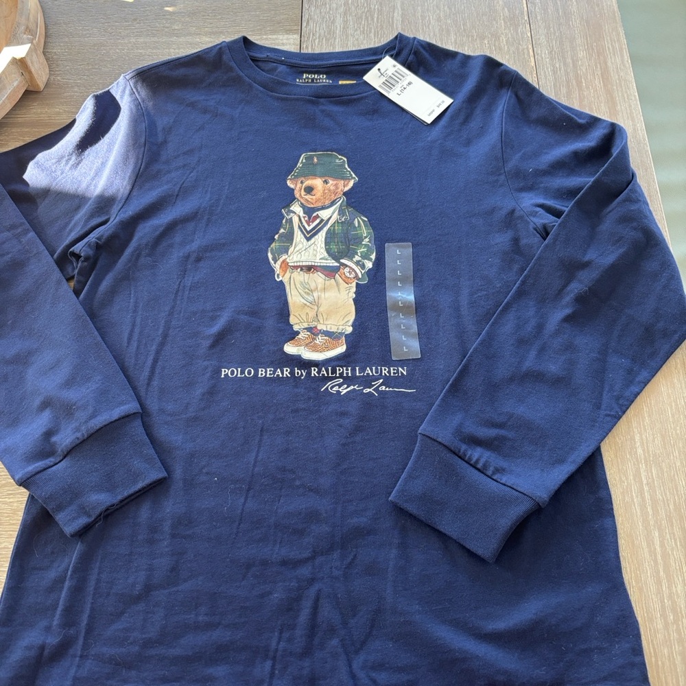 Polo by Ralph Lauren Navy Polo Bear Long Sleeve Tee with Graphic